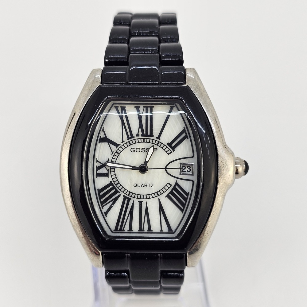 Gossip Watch Women 38MM White Dial Date Black Bands 6.5" NEW Battery